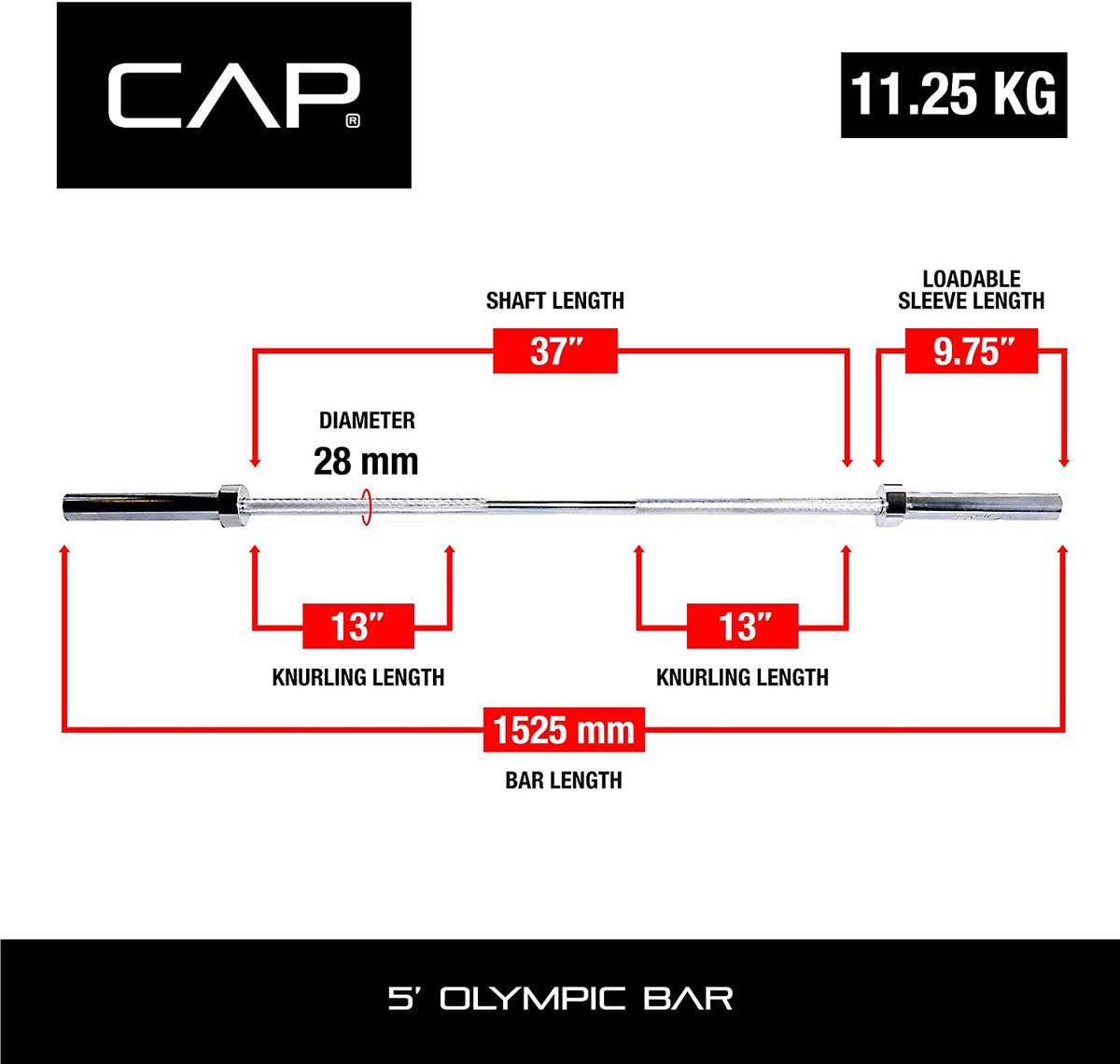 CAP Barbell 5-Foot Solid Olympic Bar, Chrome (2-Inch)