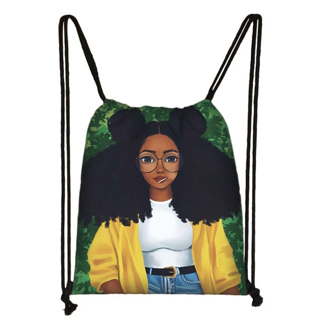 Afro Girls Print Drawstring Bag