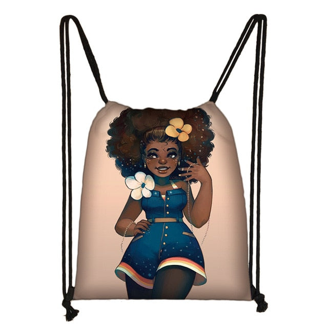 Afro Girls Print Drawstring Bag