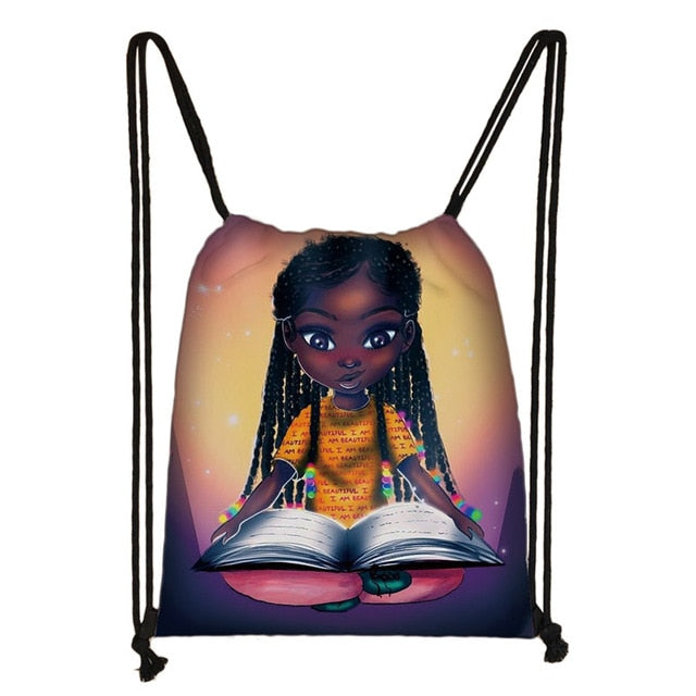 Afro Girls Print Drawstring Bag