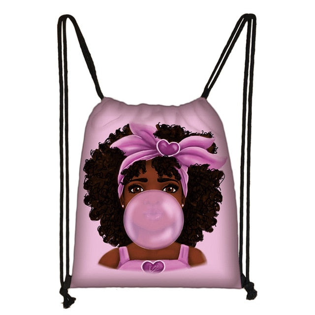 Afro Girls Print Drawstring Bag