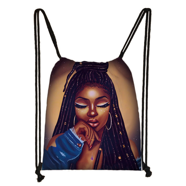 Afro Girls Print Drawstring Bag