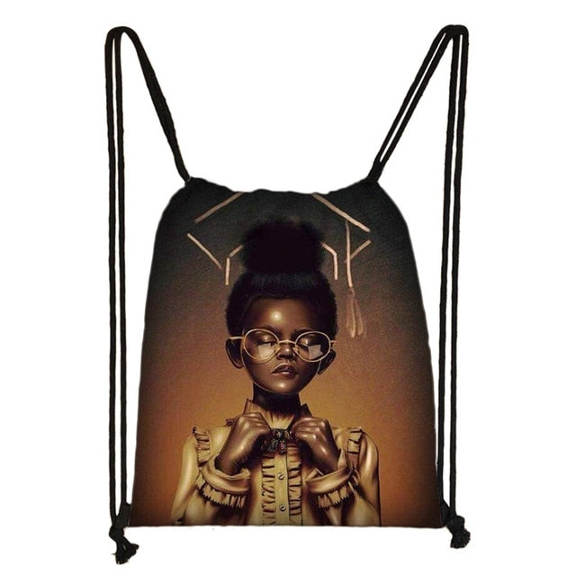 Afro Girls Print Drawstring Bag