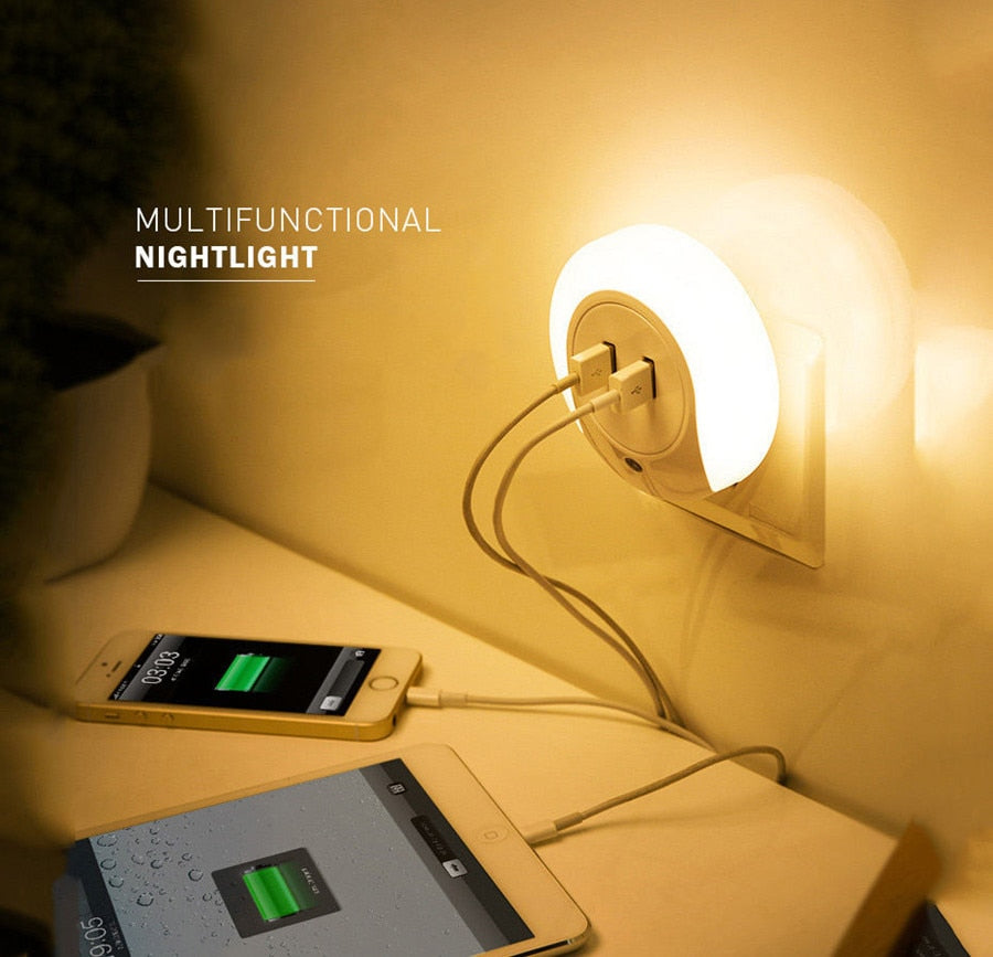 LED Night Light With 2 USB Port Chargers