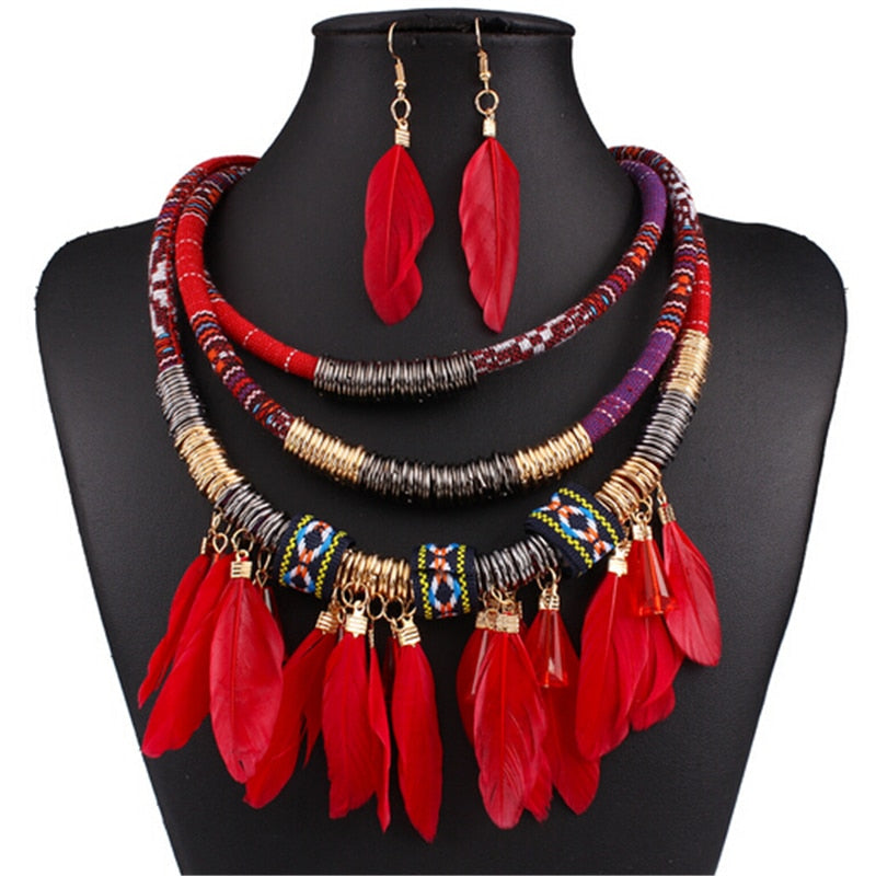 Exaggerated Feather Tassel Jewelry Set