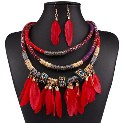 Exaggerated Feather Tassel Jewelry Set