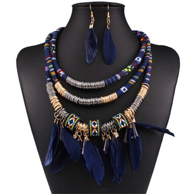 Exaggerated Feather Tassel Jewelry Set