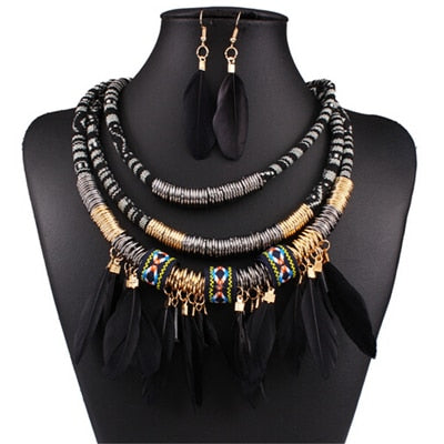 Exaggerated Feather Tassel Jewelry Set