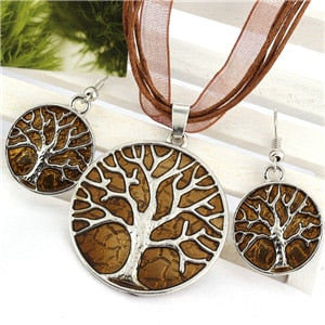 Vintage Round Life Tree Silver Pendant Jewelry Sets