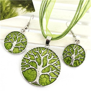 Vintage Round Life Tree Silver Pendant Jewelry Sets