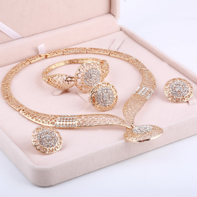 Dubai Gold Rhinestone 4 pc Jewelry Set