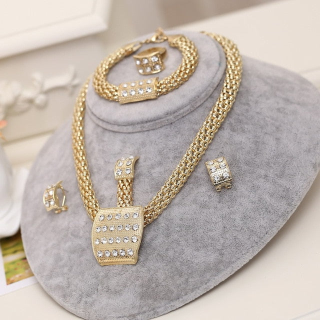 Dubai Gold Rhinestone 4 pc Jewelry Set