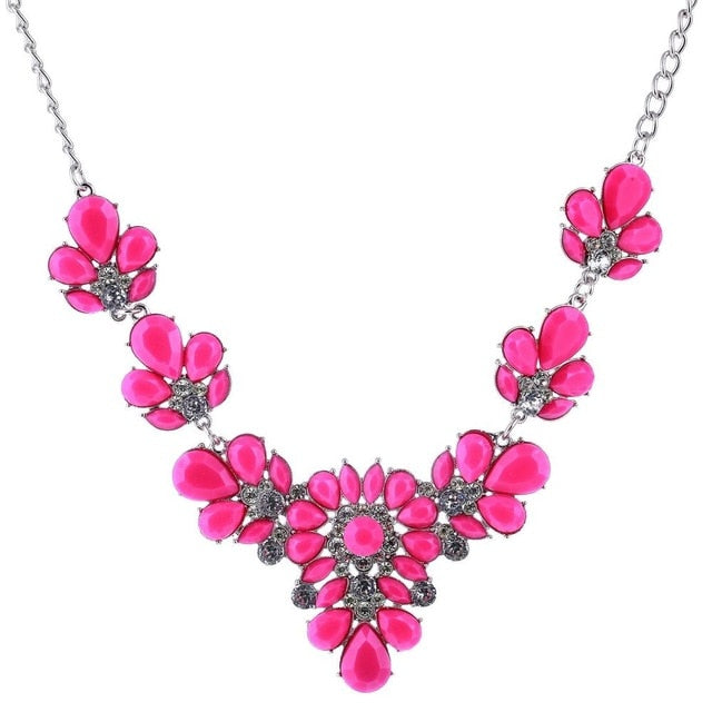 Colorful Rhinestone Flower Necklace