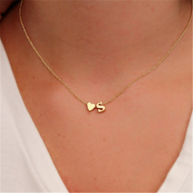 Tiny Dainty Heart Initial Letter Necklace