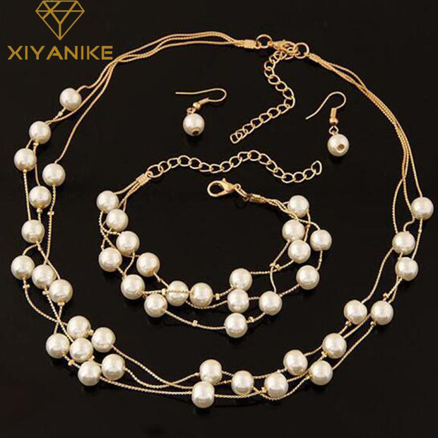 Double Simulated Pearl Jewelry Set