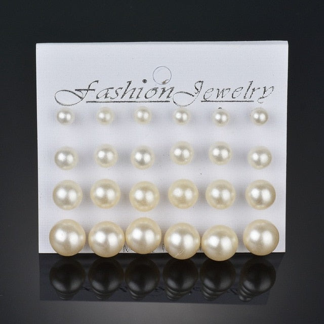 12 pairs Simulated Pearl Earrings