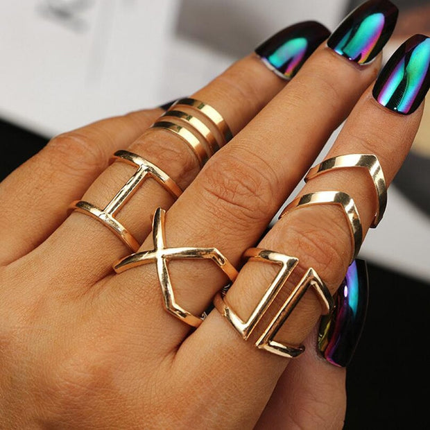 5 Pcs Classic Gold Chevron Midi Ring set