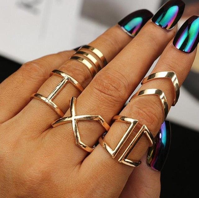 5 Pcs Classic Gold Chevron Midi Ring set