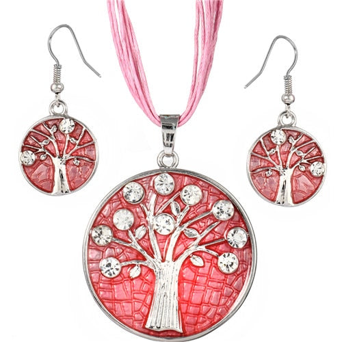 Vintage Round Life Tree Silver Pendant Jewelry Sets