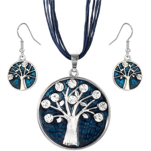 Vintage Round Life Tree Silver Pendant Jewelry Sets