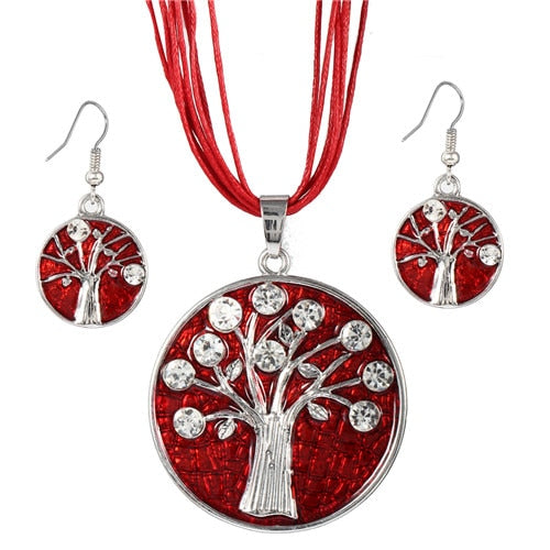 Vintage Round Life Tree Silver Pendant Jewelry Sets