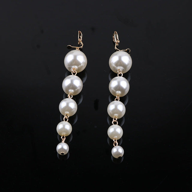 Exaggerated Big Simulated Long Pearl Earrings