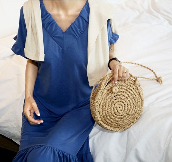 Woven Round Straw Shoulder Bag