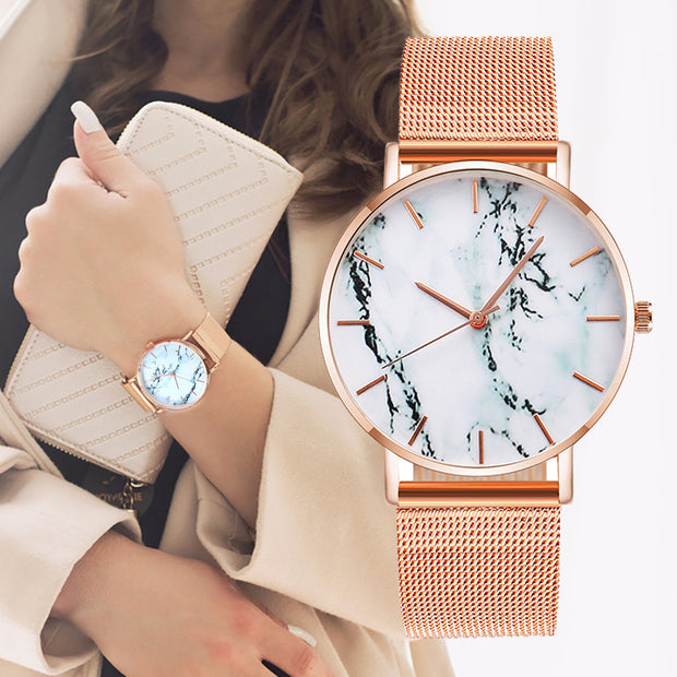 Women's Luxury Mesh Band Marble Wrist Watch