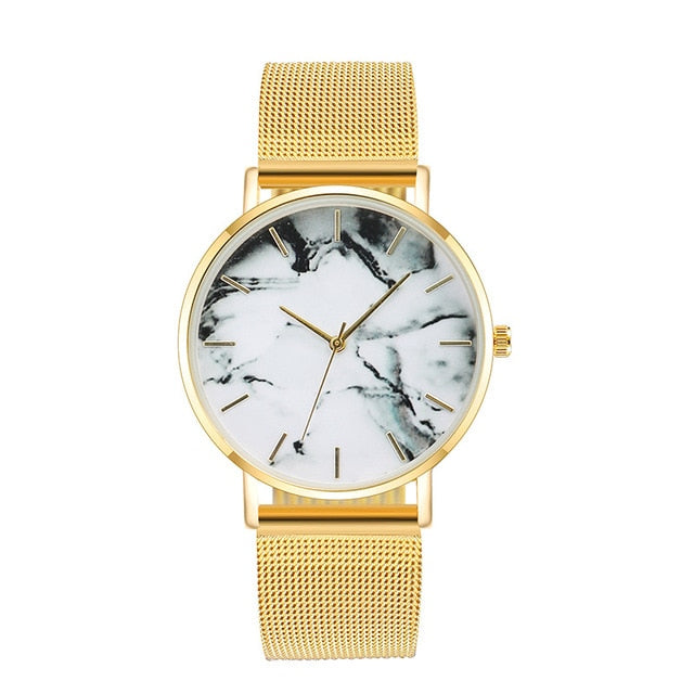 Women's Luxury Mesh Band Marble Wrist Watch